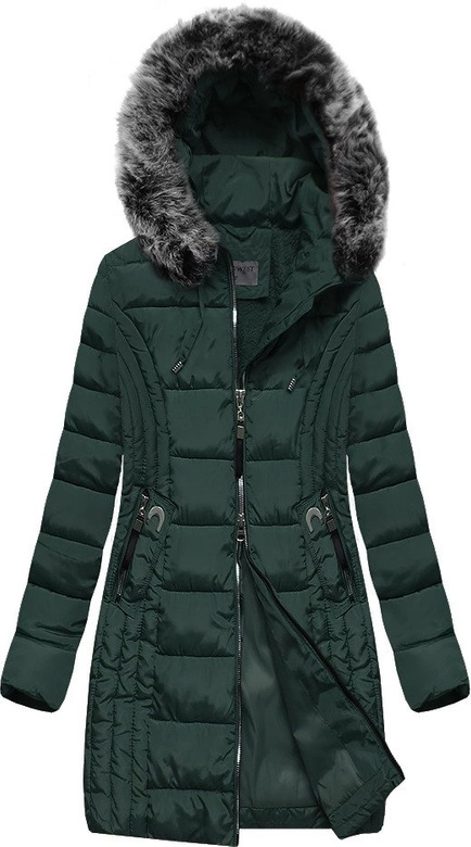 DŁUŻSZA KURTKA Z KAPTUREM BUTELKOWA ZIELEŃ (B2619-30)