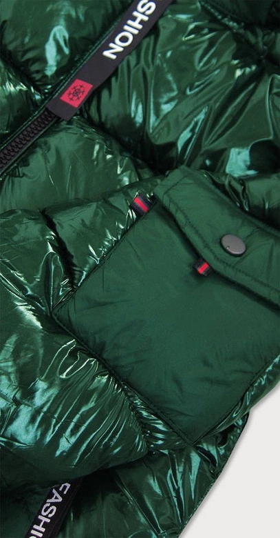 BŁYSZCZĄCA ZIMOWA KURTKA DAMSKA ZIELONO-ŻÓŁTA (R9545)
