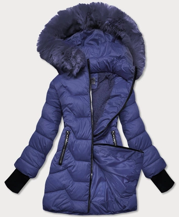 PIKOWANA KURTKA ZIMOWA Z KAPTUREM NIEBIESKA (B2719-72)
