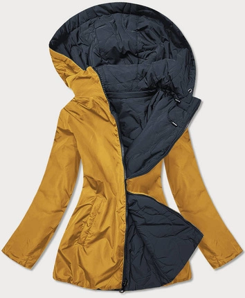 Pikowana kurtka dwustronna damska granatowo-żółta (mhm-w589)