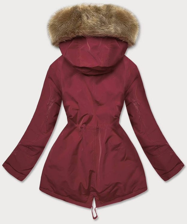 ZIMOWA KURTKA DAMSKA Z FUTRZANĄ PODSZEWKĄ BORDO-BEŻ (W558BIG)