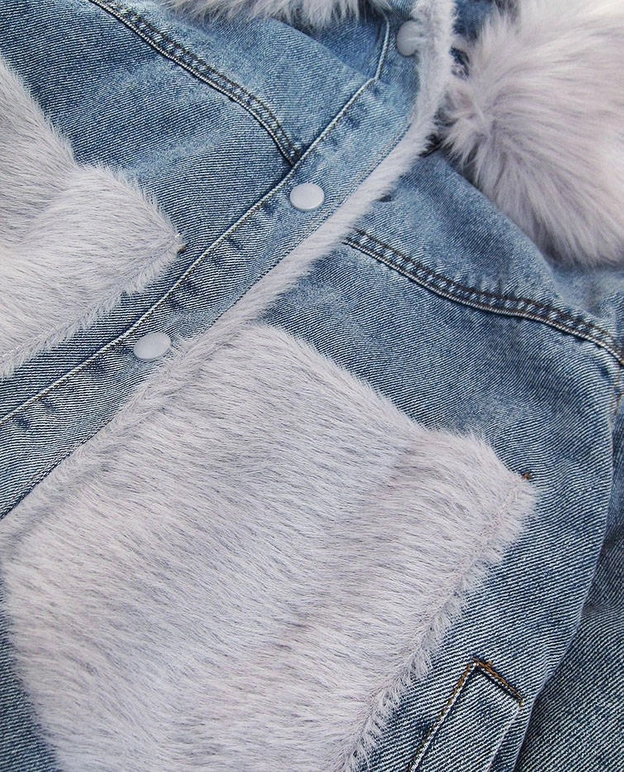 Futrzana kurtka jeansowa niebieska (10538)