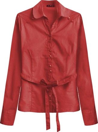 BAWEŁNIANA KOSZULA Z PASKIEM CZERWONA (1017)