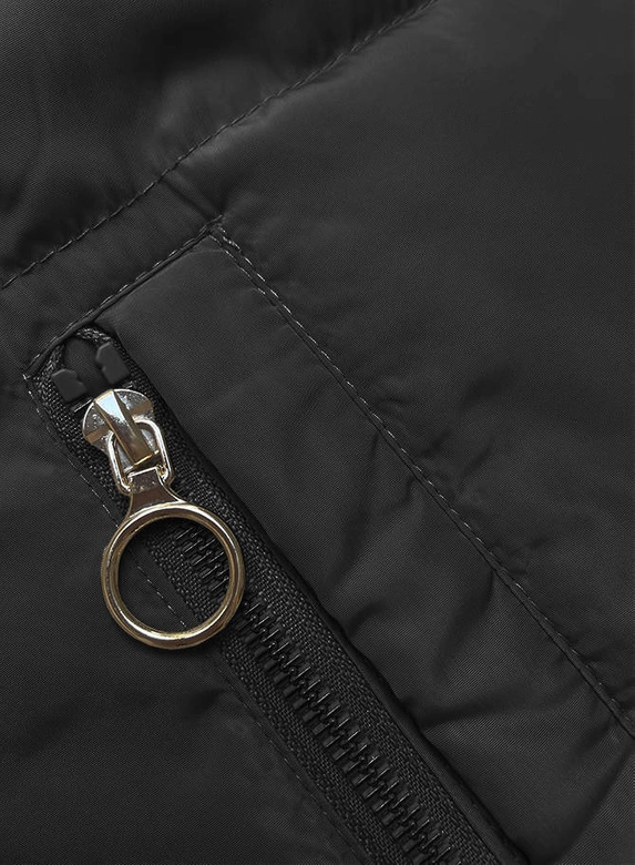 Dwustronna krótka kurtka z kapturem czarno-zielona (B8181-1082)