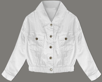 Jeansowa kurtka z gumą w pasie biała (W026)