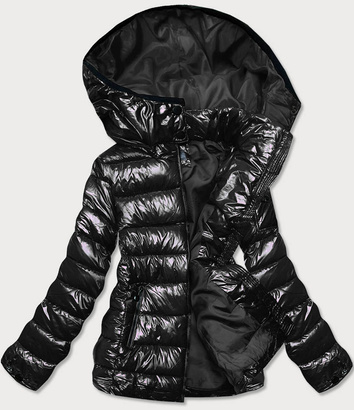 BŁYSZCZĄCA DAMSKA KURTKA ZIMOWA PUCHOWA CZARNA (B9583-1)