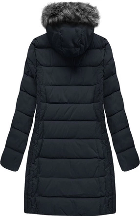 DŁUŻSZA PIKOWANA DAMSKA KURTKA ZIMOWA Z KAPTUREM GRANATOWA (B9502)