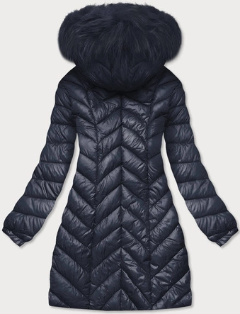 Pikowana kurtka damska z kapturem granatowa (8916-e)