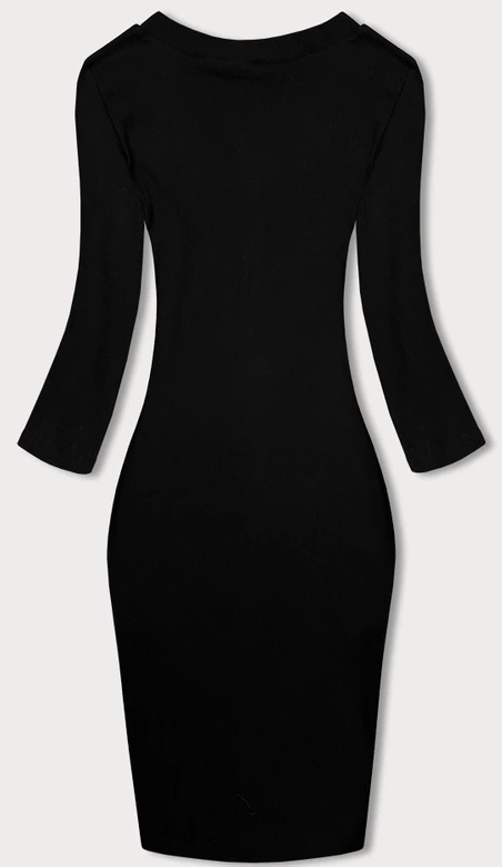 Dopasowana sukienka w prążki z okrągłym dekoltem czarna (5131)