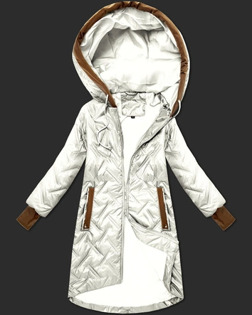 Pikowana kurtka damska z ozdobnymi wstawkami ecru (T2-2291#-12)