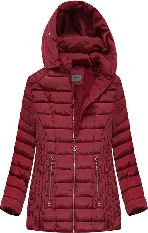 PIKOWANA DAMSKA KURTKA ZIMOWA Z KAPTUREM BORDOWA (B2630-30)