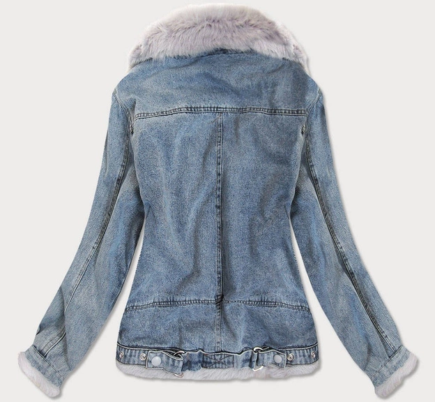 Futrzana kurtka jeansowa niebieska (10538)