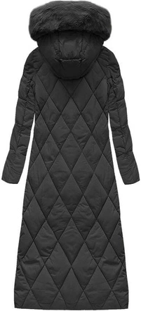 Długa damska kurtka zimowa z kapturem czarna (7688BIG)