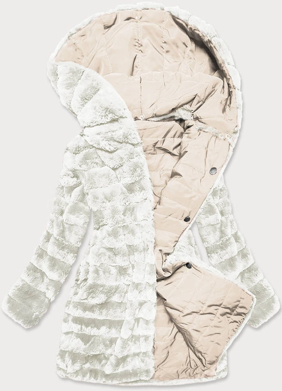 LEKKA KURTKA ZIMOWA DAMSKA FUTRO 2 W 1 ECRU (39039)