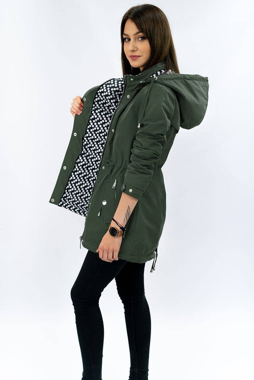 DWUSTRONNA KURTKA PARKA DAMSKA KHAKI/KROPKI (W662)