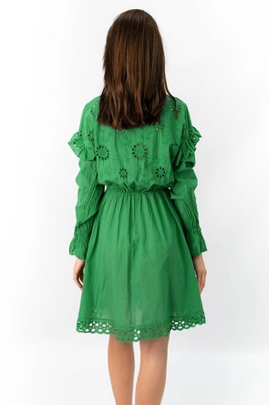 BAWEŁNIANA SUKIENKA Z HAFTEM ZIELONA (303ART)