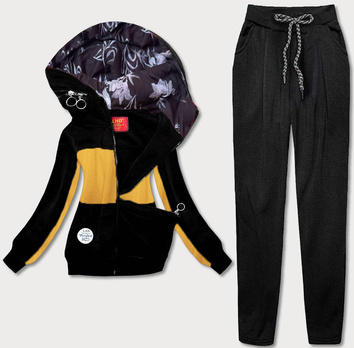 Dres damski bluza + spodnie żółty-czarny (AMG808/1)