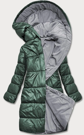 DŁUGA DWUSTRONNA KURTKA ZIMOWA ZIELONY/SZARY (L22-9852-33/61)