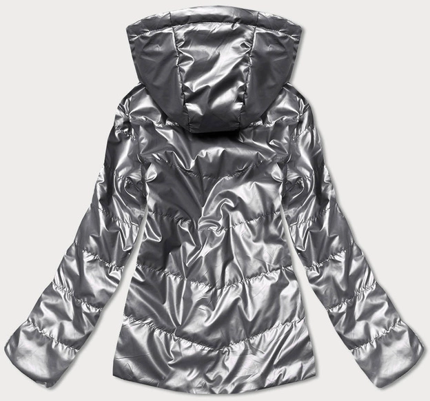 Dwustronna kurtka damska z kapturem szara (b9793-70)