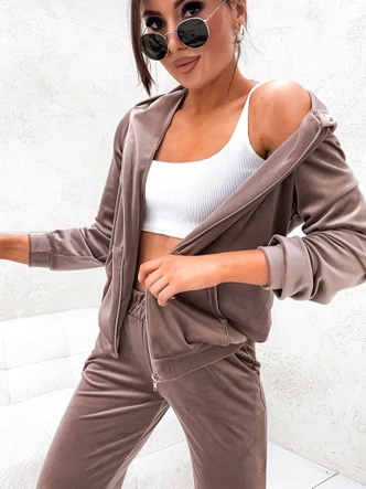 Welurowy komplet dresowy z szerokimi spodniami cappuccino (697)