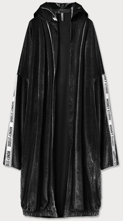 WELUROWA NARZUTKA DAMSKA Z KAPTUREM CZARNA (734ART)