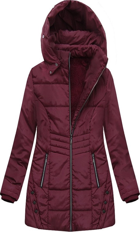 DŁUŻSZA PIKOWANA KURTKA Z KAPTUREM BURGUNDOWA (B2625-30)