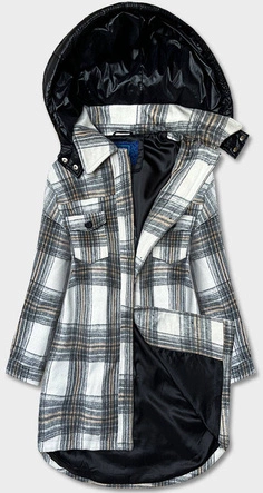 Damska kurtka koszulowa w kratę ecru/szara (AG3-1813)