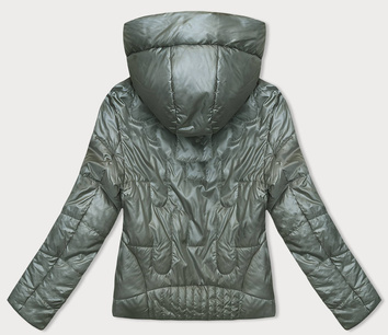 Pikowana krótka kurtka damska khaki (B8185-11)