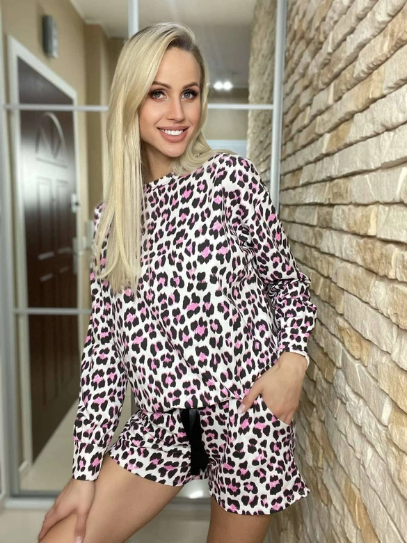 PIŻAMA DAMSKA W CĘTKI ECRU/RÓŻOWA (668ART)