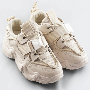 SZNUROWANE SNEAKERSY Z KLAMRĄ BEŻOWE (L8085)