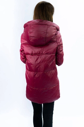 ASYMETRYCZNA DAMSKA KURTKA PIKOWANA BORDOWA (7658)