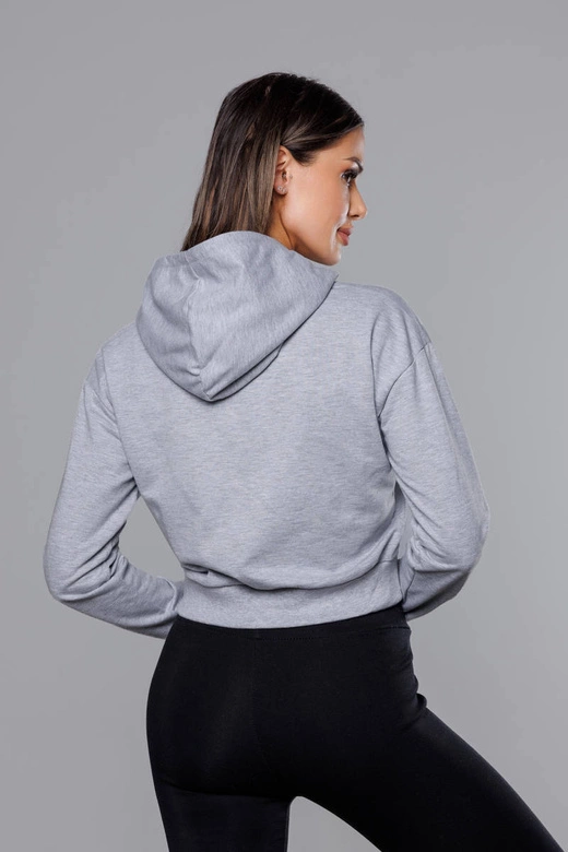 Krótka bluza dresowa z kapturem jasnoszara (8B939-2)