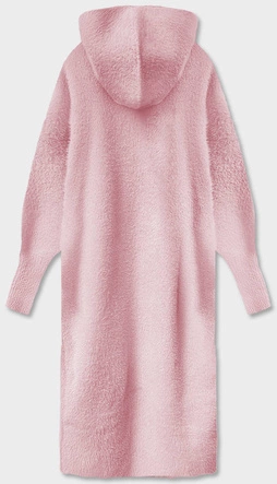 Długa wełniana narzutka alpaka z kapturem blady róż (M105)