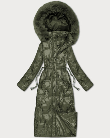 Długa pikowana damska kurtka zimowa khaki (T2-2221#-22)