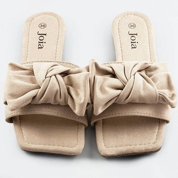 DAMSKIE KLAPKI Z KOKARDĄ BEŻOWE (LS-97)