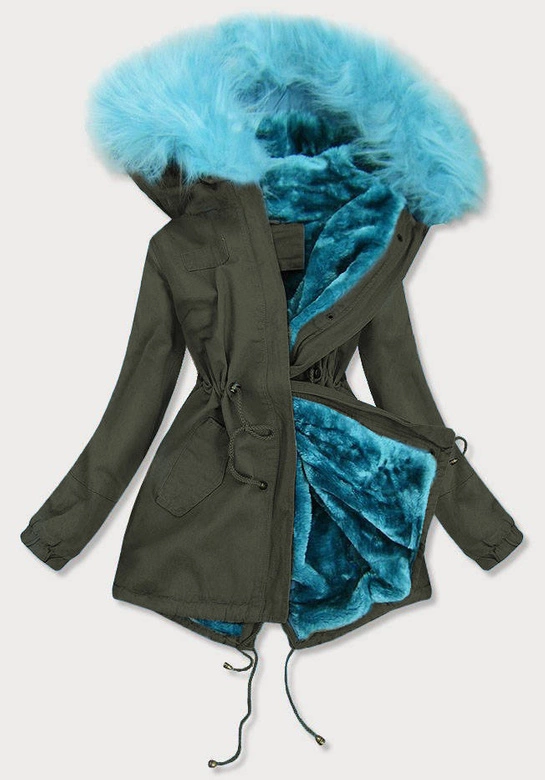 ZIMOWA PARKA DAMSKA KHAKI-NIEBIESKA (D-213-3#)