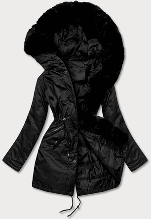 Parka damska z futerkiem czarna (5m762-392)