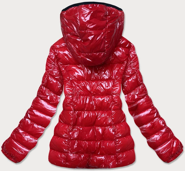 BŁYSZCZĄCA DAMSKA KURTKA ZIMOWA PUCHOWA CZERWONA (B9583-4)
