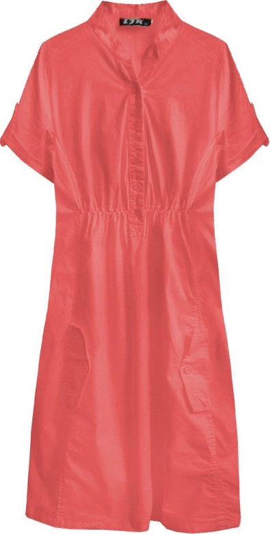 BAWEŁNIANA SUKIENKA KOSZULOWA KORALOWA (1052)