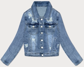 Damska kurtka jeansowa z przetarciami niebieska (GD9215-K)