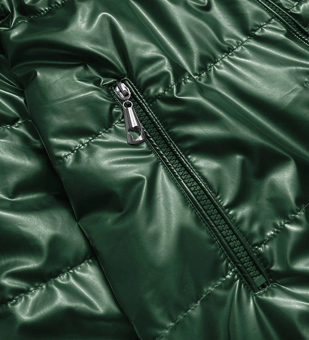 Błyszcząca kurtka damska oversize zielona (2021-06big)