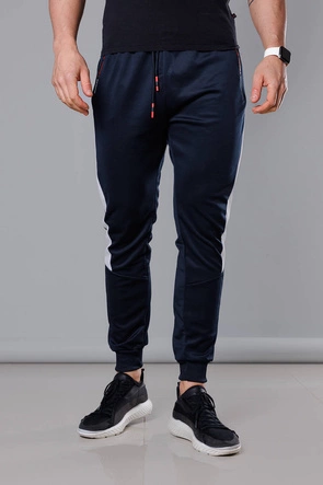 Spodnie dresowe z wstawkami męskie granat-biały (8K168)