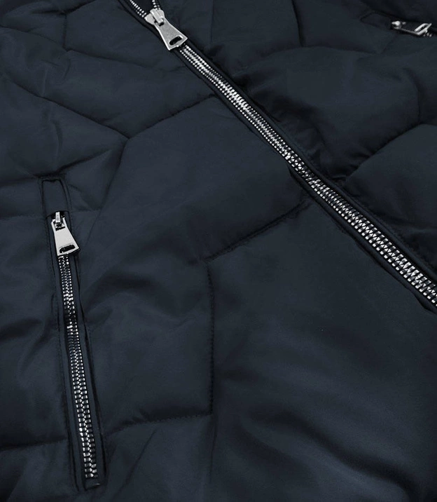 Pikowana kurtka damska zimowa granatowa (r9527)