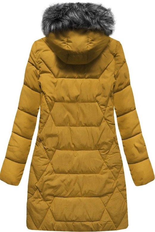 DŁUŻSZA ZIMOWA KURTKA DAMSKA Z KAPTUREM ŻÓŁTA (B9902)