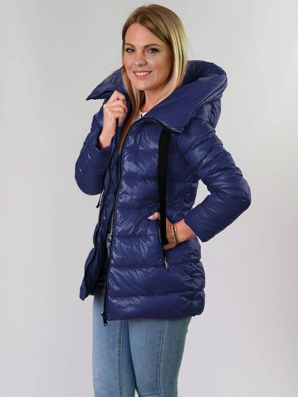 ZIMOWA PIKOWANA KURTKA DAMSKA Z KAPTUREM GRANATOWA (7698)