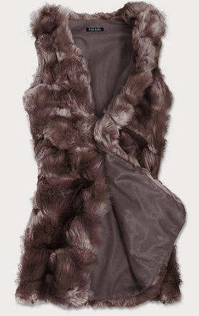 DŁUGA KAMIZELKA ZE SZTUCZNEGO FUTRA BRĄZOWA (102#)