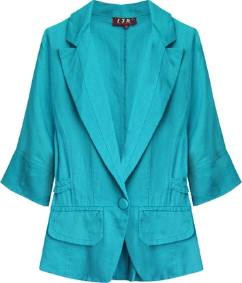 WEŁNIANY ŻAKIET Z KRÓTKIM RĘKAWEM MORSKI (X1021X)