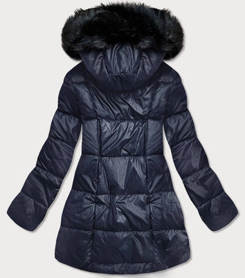 Asymetryczna kurtka damska zimowa granatowa (8953-e)