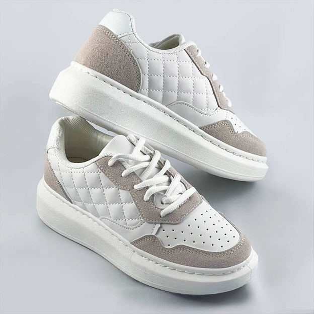 Damskie sznurowane półbuty sportowe biały/beż (rc-50)