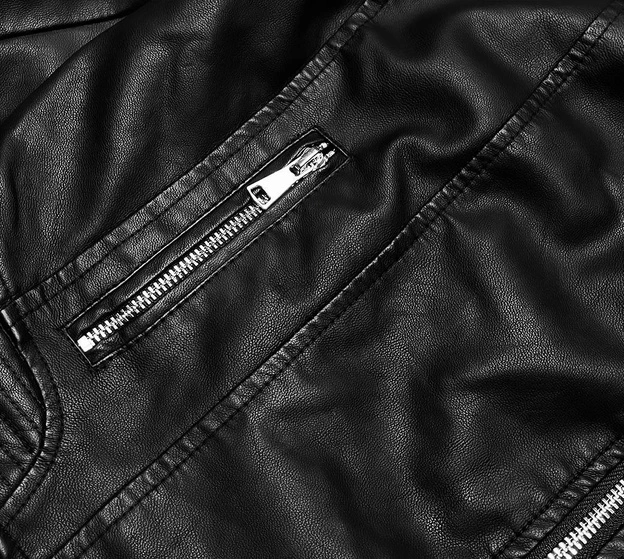 Krótka ramoneska ze skóry ekologicznej czarna (11Z8028)